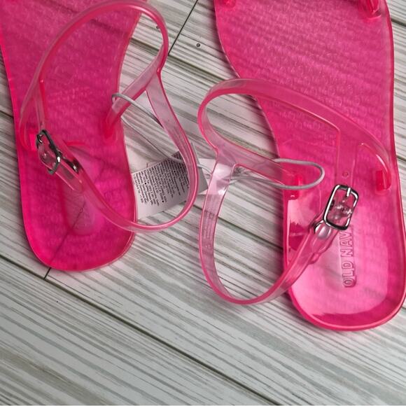 Old Navy Girl's Jelly  Neon Pink Ankle Strap Flat Summer Sandals   Sz 5  NWT - Picture 3 of 9